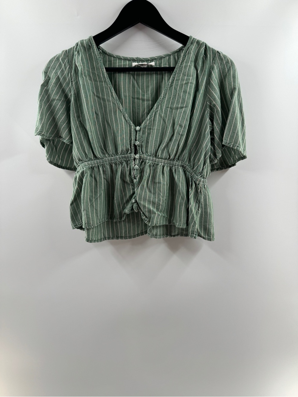 O’Neill Green Striped Tie Front Top – Women’s Small